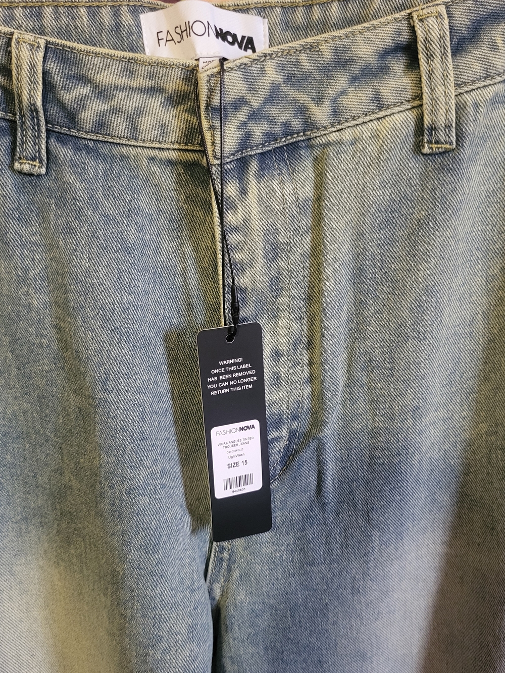 Fashion Nova Washed Olive Wide Leg Jeans - Picture 3 of 6